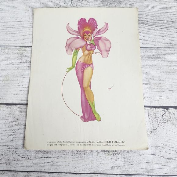 Vtg 1940s George Petty Ziegfeld Follies Pinup Girl Art Print 8.5x11 Flower - Picture 1 of 9